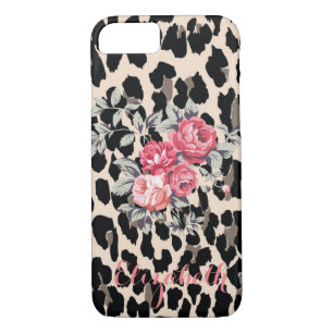Cute Modern Flowers on Leopard Print-Personalized iPhone 8/7 Hülle