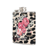 Cute Modern Flowers on Leopard Print-Personalized Flachmann (Links)