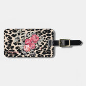Cute Modern Flowers on Leopard Print-Personalized Gepäckanhänger (Vorderseite horizontal)