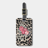 Cute Modern Flowers on Leopard Print-Personalized Gepäckanhänger (Vorderseite vertikal)
