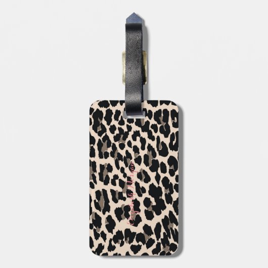 Cute Modern Flowers on Leopard Print-Personalized Gepäckanhänger (Rückseite vertikal)