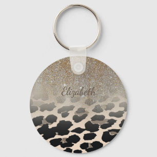 Cute Modern Flowers on Leopard Print-Personalized Schlüsselanhänger