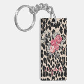 Cute Modern Flowers on Leopard Print-Personalized Schlüsselanhänger (Vorderseite links)