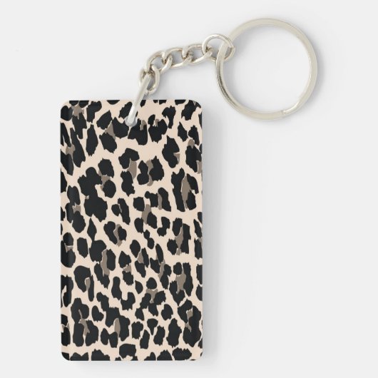 Cute Modern Flowers on Leopard Print-Personalized Schlüsselanhänger (Rückseite)