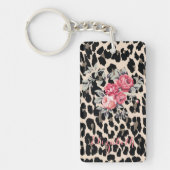 Cute Modern Flowers on Leopard Print-Personalized Schlüsselanhänger (Vorderseite)