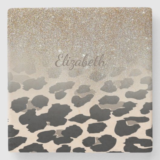 Cute Modern Flowers on Leopard Print-Personalized Steinuntersetzer (Vorderseite)