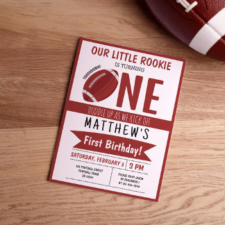 Cute Modern Football Ball Ribbon Kinder 1 Geburtst Einladung