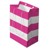 Cute Modern Girly Hot Pink White Stripes   Mittlere Geschenktüte (Vorderseite Schrägansicht)