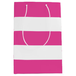 Cute Modern Girly Hot Pink White Stripes Mittlere Geschenktüte