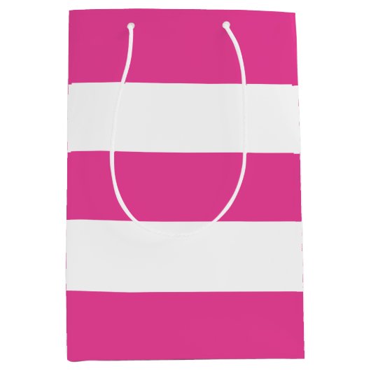 Cute Modern Girly Hot Pink White Stripes   Mittlere Geschenktüte (Vorderseite)