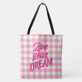Cute Modern Girly White Pink Gingham Plaid Tasche