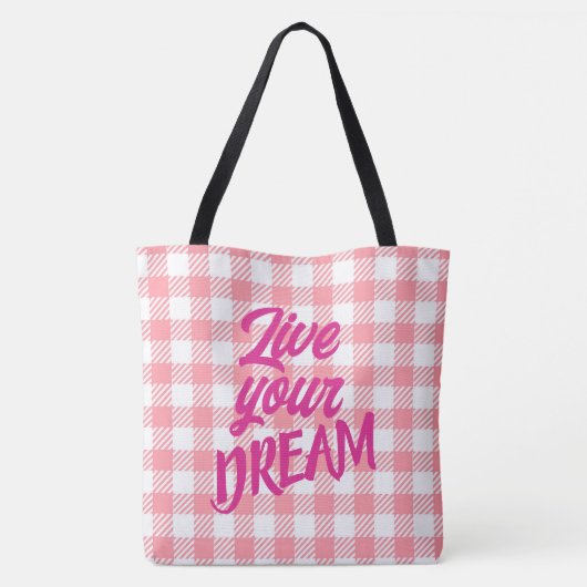 Cute Modern Girly White Pink Gingham Plaid Tasche (Rückseite)