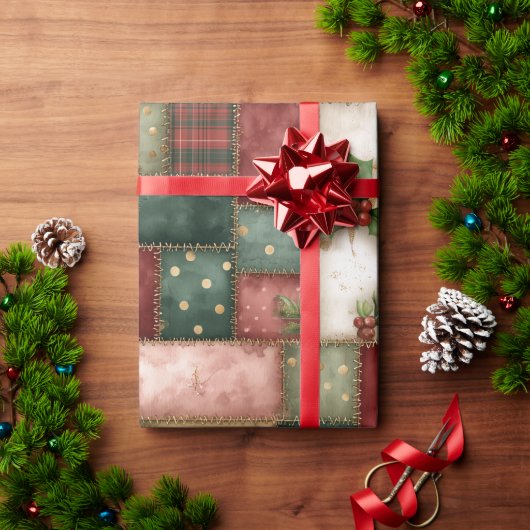 Cute Modern Gold Christmas Patchwork Pattern Geschenkpapier (Feiertagsgeschenk)