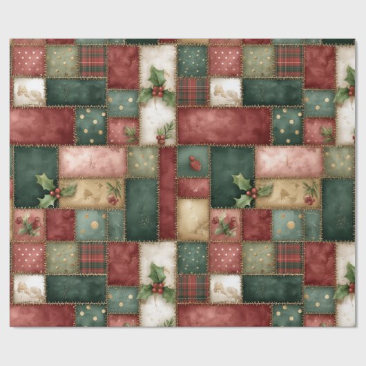 Cute Modern Gold Christmas Patchwork Pattern Geschenkpapier (Flach)
