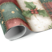 Cute Modern Gold Christmas Patchwork Pattern Geschenkpapier (Rolleneckpunkt)