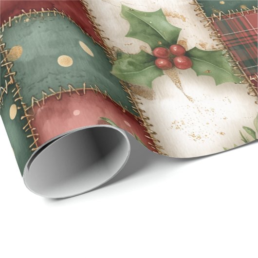Cute Modern Gold Christmas Patchwork Pattern Geschenkpapier (Rolleneckpunkt)