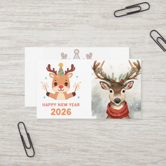 cute modern happy new year business card visitenkarte (Vorderseite/Rückseite Beispiel)