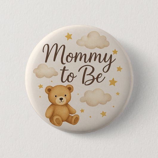 Cute Modern Teddy Bear Mommy to Be  Button (Vorderseite)