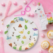 Cute Modern Watercolor Dinosaur Greenery Boy Pappteller (Party)