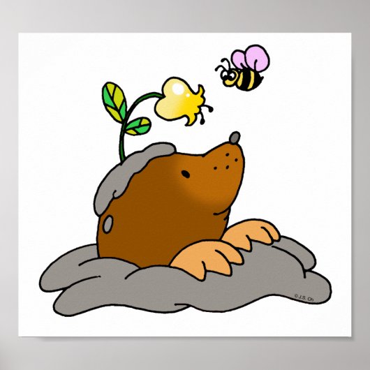 Cute Mol Cartoon With a Flower Bee Poster (Vorne)