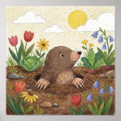 Cute Mole And Flowers Crayon Drawing Kid Poster (Vorne)
