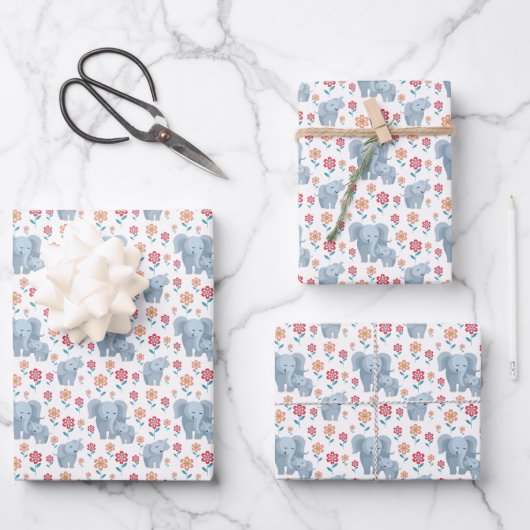 Cute Mom baby elephant tiled pattern Geschenkpapier Set (Vorderseite)