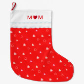 Cute Mom with Heart & Heart Pattern on Red Großer Weihnachtsstrumpf (Vorderseite)