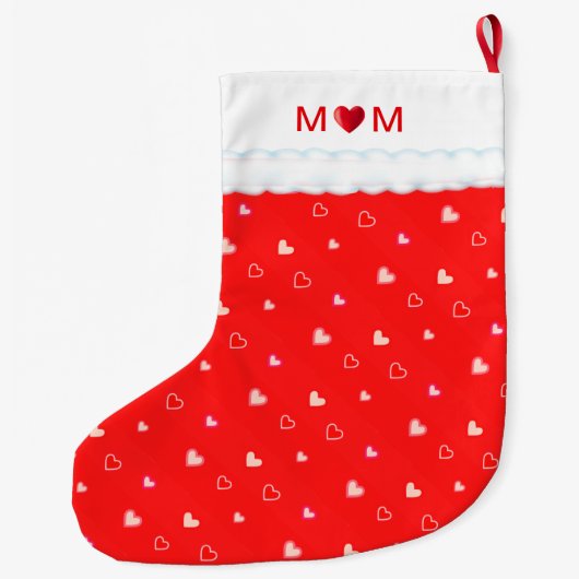 Cute Mom with Heart & Heart Pattern on Red Großer Weihnachtsstrumpf (Rückseite)