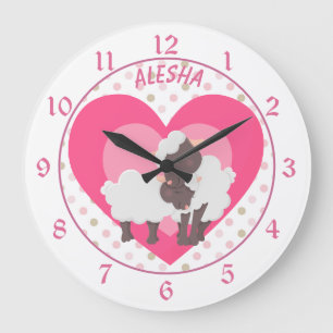 Cute Mommy Loves Me Lamb Nursery Große Wanduhr
