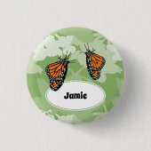Cute Monarch Butterfly Green Floral Name Button (Vorderseite)