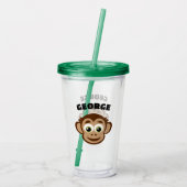 Cute monkey cartoon custom kid's name acryltrinkbecher (Rückseite)