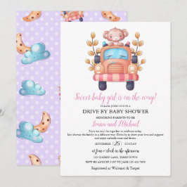 Cute Monkey Girl Baby Shower Drive Through    Einladung