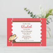 Cute Monkey Girl Birthday Einladung (Stehend Vorderseite)