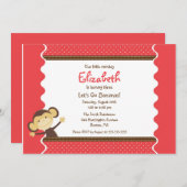 Cute Monkey Girl Birthday Einladung (Vorne/Hinten)