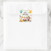 Cute Monkey Happy Birthday Party Quadratischer Aufkleber (Tasche)