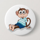 Cute Monkey in Blue Striped Shirt and Shorts Button (Vorderseite)