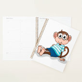 Cute Monkey in Blue Striped Shirt and Shorts Planer