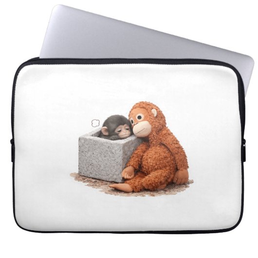 Cute Monkey Plush Laptop Sleeve Cozy Aesthetic Ani (Vorderseite)