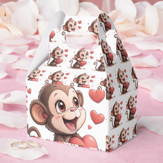 Cute Monkey Red Hearts Love Gable Favor Box Geschenkschachtel (Hochzeit)