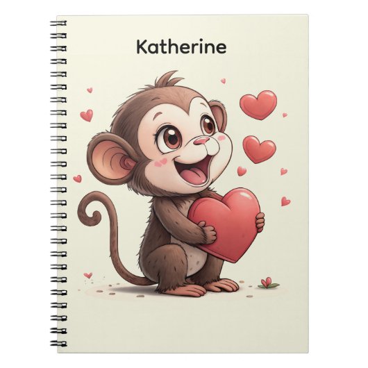 Cute Monkey Red Hearts Spiral Notebook Notizblock (Vorderseite)