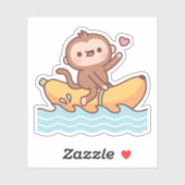 Cute Monkey Riding auf Bananenboot Aufkleber (Blatt)