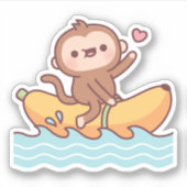 Cute Monkey Riding auf Bananenboot Aufkleber (Vorderseite)