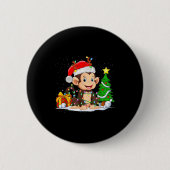 Cute Monkey Santa Christmas Tree Lights Xmas Pajam Button (Vorderseite)