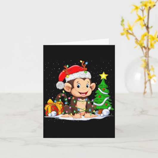 Cute Monkey Santa Christmas Tree Lights Xmas Pajam Karte (Gelbe Blume)
