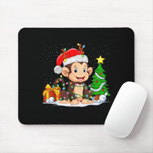 Cute Monkey Santa Christmas Tree Lights Xmas Pajam Mousepad (Mit Mouse)
