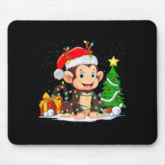 Cute Monkey Santa Christmas Tree Lights Xmas Pajam Mousepad (Vorne)