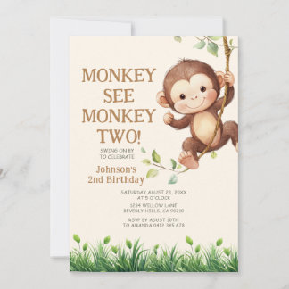 Cute Monkey See Monkey Two Safari 2nd Birthday Einladung