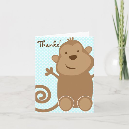 Cute Monkey Thank You Card - Teal (Blank Inside) Dankeskarte (Vorderseite)