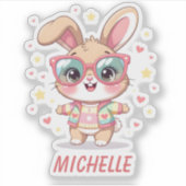 Cute monogram girly bunny wearing glasses aufkleber (Vorderseite)
