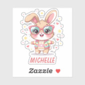Cute monogram girly bunny wearing glasses aufkleber (Blatt)